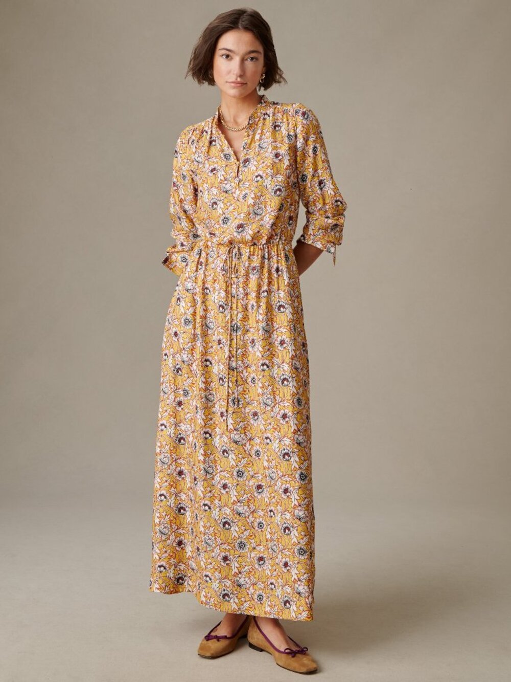 J McLaughlin Hannah Silk Blend Dress in Belle Epoque Bloom - Yellow/Multi NEW